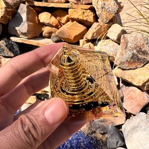 Gold and Black obsidian Orgonite Pyramid